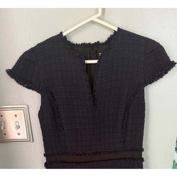 Rebecca Taylor Texture Navy Black Tweed Fringe Hem Designer Fall Dress 0 XS $475 - Picture 7 of 11